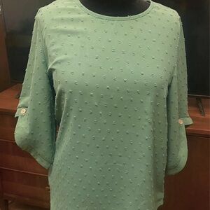 NWT Just Fashion Now Green Textured Blouse with Button Detail on Sleeve, Size M